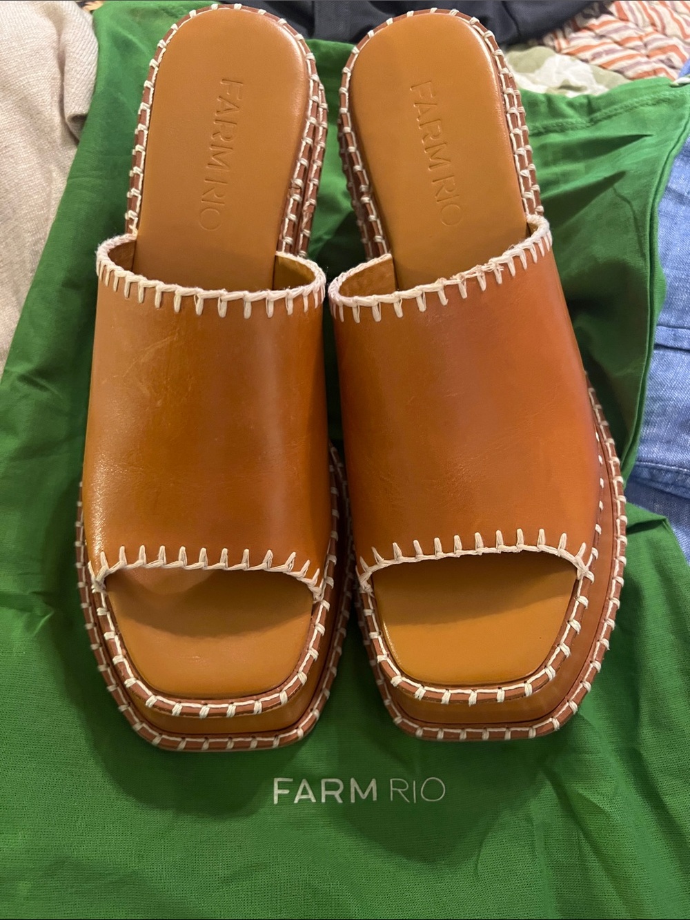 Farm Rio Camel Wedge Mule Sandals, NEW, Size 9 - Picture 11 of 15